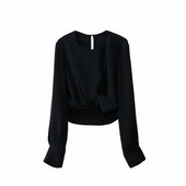 Ženska asimetrična bluza dugih rukava u crnoj boji