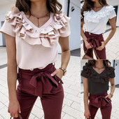 Novi model ženske majice s V izrezom na lokne