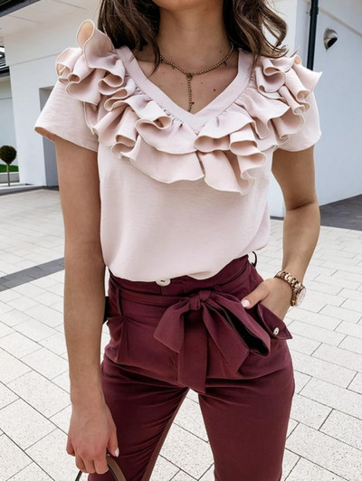 Novi model ženske majice s V izrezom na lokne