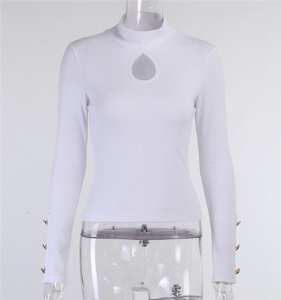 Ženska casual bluza s visokim ovratnikom i gumbima u crno-bijeloj boji