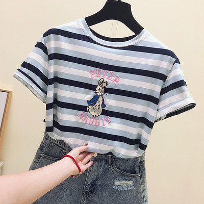 Ριγέ γυναικεία μπλούζα με κέντημα κουνελιών