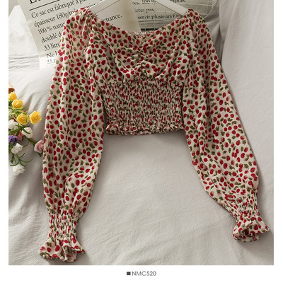 Μοντέρνα γυναικεία μπλούζα με μοτίβα λουλουδιών και μακριά μανίκια