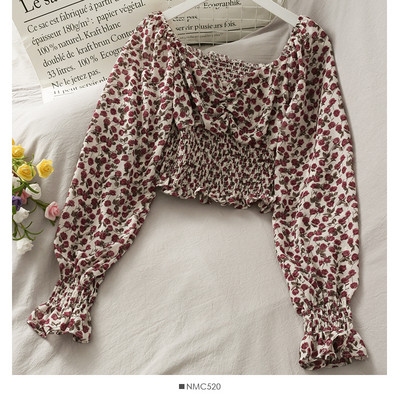 Μοντέρνα γυναικεία μπλούζα με μοτίβα λουλουδιών και μακριά μανίκια