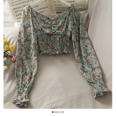 Μοντέρνα γυναικεία μπλούζα με μοτίβα λουλουδιών και μακριά μανίκια