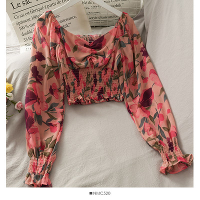 Μοντέρνα γυναικεία μπλούζα με μοτίβα λουλουδιών και μακριά μανίκια