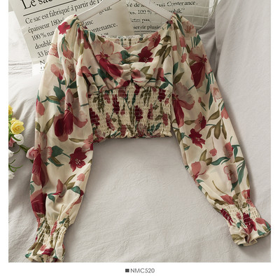 Μοντέρνα γυναικεία μπλούζα με μοτίβα λουλουδιών και μακριά μανίκια