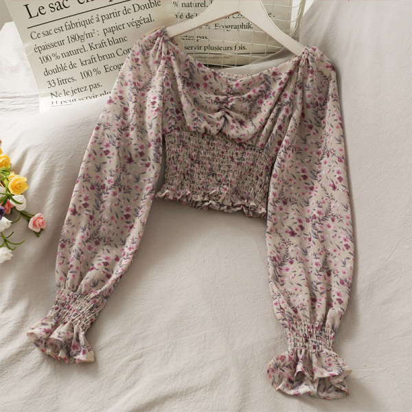 Μοντέρνα γυναικεία μπλούζα με μοτίβα λουλουδιών και μακριά μανίκια