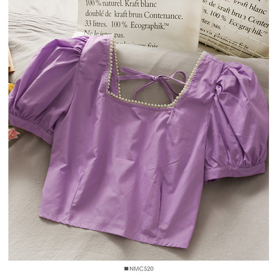 Μοντέρνα γυναικεία μπλούζα με φαρδιά μανίκια και πέρλες