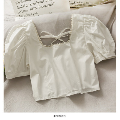 Μοντέρνα γυναικεία μπλούζα με φαρδιά μανίκια και πέρλες