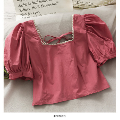 Μοντέρνα γυναικεία μπλούζα με φαρδιά μανίκια και πέρλες