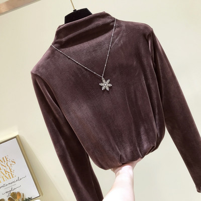 Γυναικεία, βελούδινη μπλούζα με ψηλό γιακά