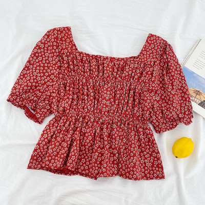 Novi model ženske bluze sa cvjetnim uzorkom i četvrtastim izrezom