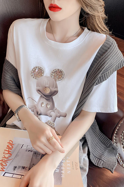 Novi model ženske majice s kamenčićima i ovalnim izrezom