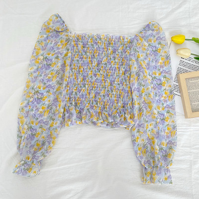 Νέο μοντέλο γυναικεία μπλούζα με λουλουδάτο μοτίβο και ντεκολτέ