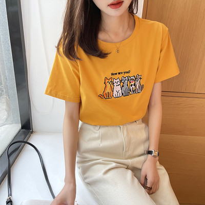 Ženska ležerna majica s vezom i ovalnim izrezom