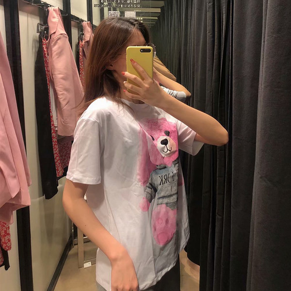 Casual φαρδύ μπλουζάκι με πολύχρωμο απλικέ - αρκουδάκι