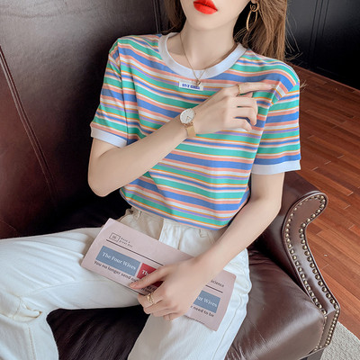 Prugasta ženska majica kratkih rukava ovalnog dekoltea u dvije boje
