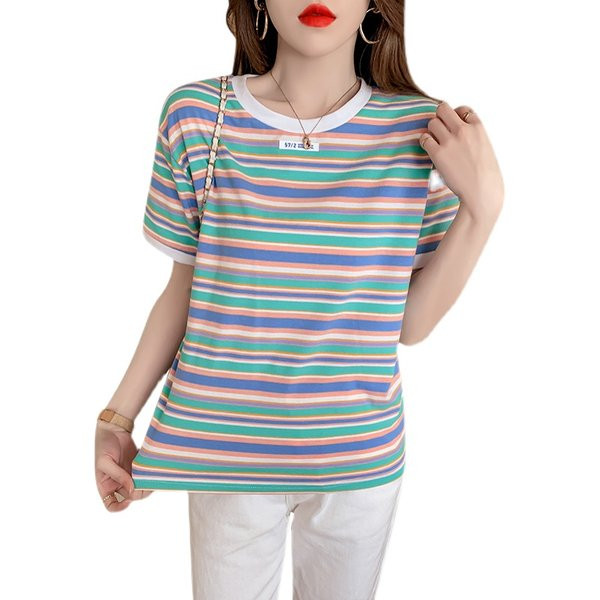 Prugasta ženska majica kratkih rukava ovalnog dekoltea u dvije boje