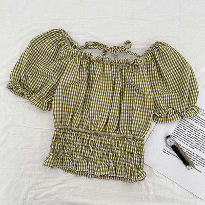 Μοντέρνα γυναικεία καρό μπλούζα με στρογγυλή λαιμόκοψη