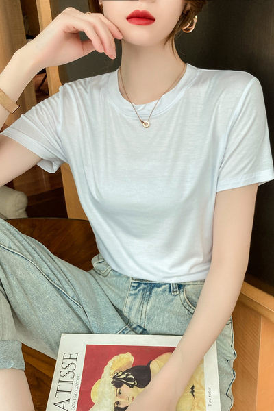 Ženska majica kratkih rukava u tri boje sa ovalnim izrezom i kratkim rukavima