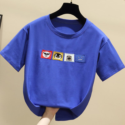 Γυναικείο casual μπλουζάκι με κεντήματα και κοντά μανίκια