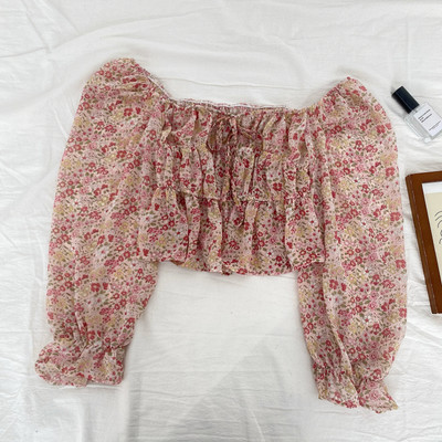 Νέο μοντέλο γυναικεία μπλούζα με λουλουδάτο μοτίβο και μακριά μανίκια