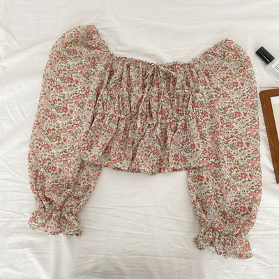 Νέο μοντέλο γυναικεία μπλούζα με λουλουδάτο μοτίβο και μακριά μανίκια