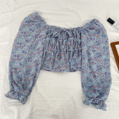 Νέο μοντέλο γυναικεία μπλούζα με λουλουδάτο μοτίβο και μακριά μανίκια