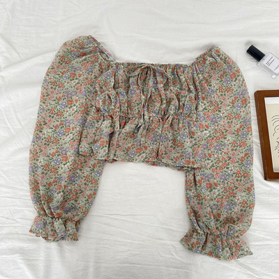 Νέο μοντέλο γυναικεία μπλούζα με λουλουδάτο μοτίβο και μακριά μανίκια