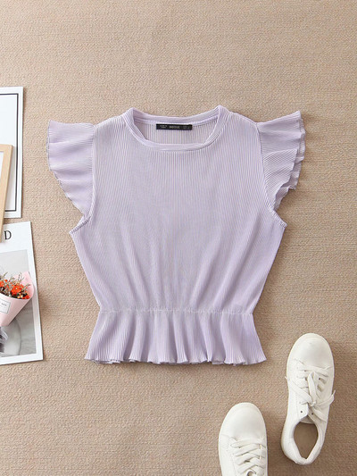 Κοντή γυναικεία μπλούζα με ελαστική μέση και βολάν