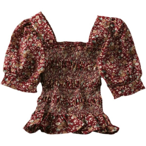 Moteriška palaidinė su gėlių motyvais ir plačiomis rankovėmis