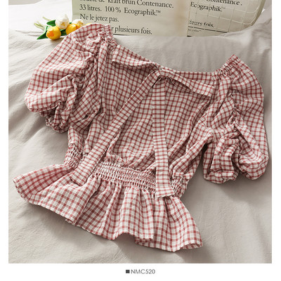 Γυναικεία καρό μπλούζα με κορδέλα