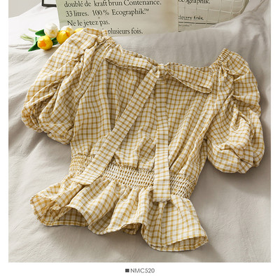 Γυναικεία καρό μπλούζα με κορδέλα