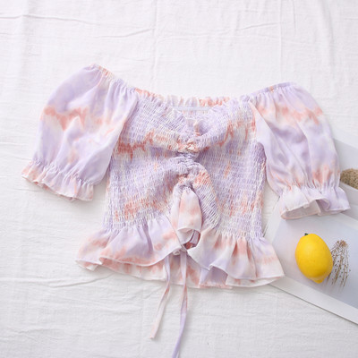 Πολύχρωμη γυναικεία μπλούζα με ντεκολτέ