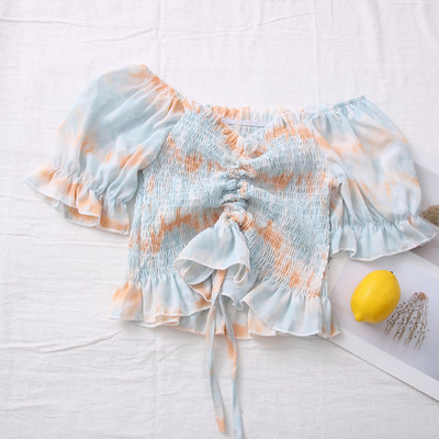 Πολύχρωμη γυναικεία μπλούζα με ντεκολτέ