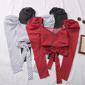 Novi model ženske bluze na točkice sa špic izrezom