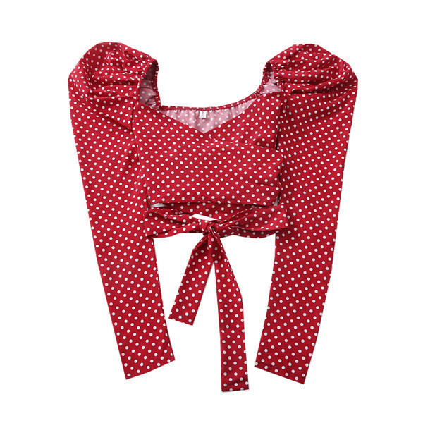 Novi model ženske bluze na točkice sa špic izrezom