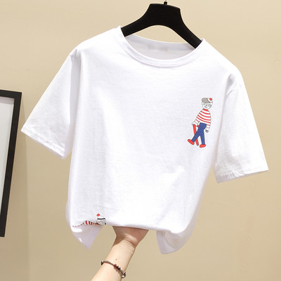 Γυναικείο casual μπλουζάκι με απλικέ και στρογγυλή λαιμόκοψη