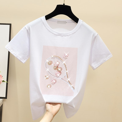 Ženska majica kratkih rukava sa kamenčićima i kratkim rukavima