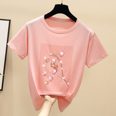 Ženska majica kratkih rukava sa kamenčićima i kratkim rukavima