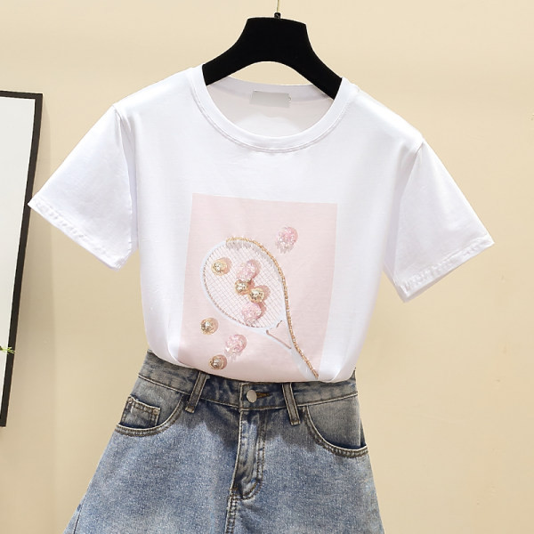 Ženska majica kratkih rukava sa kamenčićima i kratkim rukavima