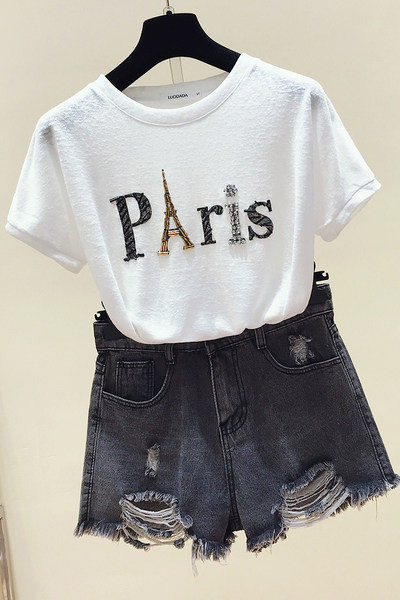 Ženska moderna majica s natpisom i kamenčićima