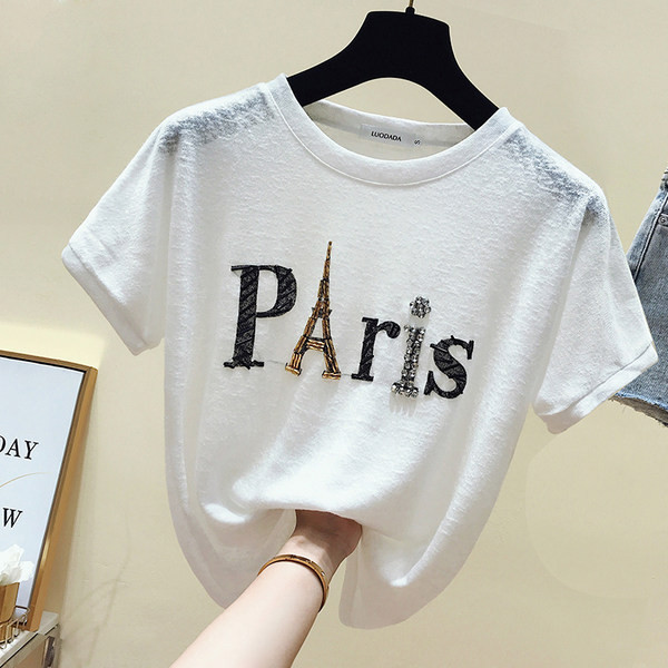 Ženska moderna majica s natpisom i kamenčićima