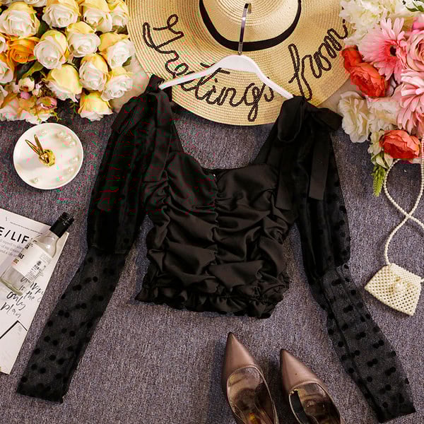 Νέο μοντέλο γυναικεία μπλούζα με τούλι και μανίκια