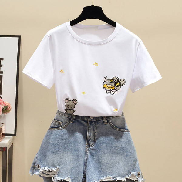 Γυναικείο βαμβακερό μπλουζάκι με κέντημα