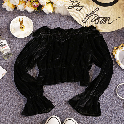 Γυναικεία βελούδινη μπλούζα με μακριά μανίκια