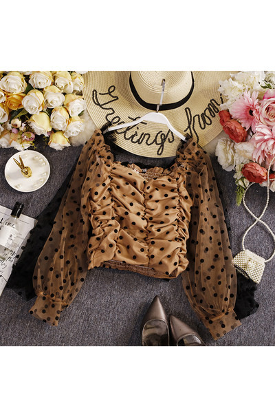 Moderna ženska bluza na točkice s četvrtastim izrezom