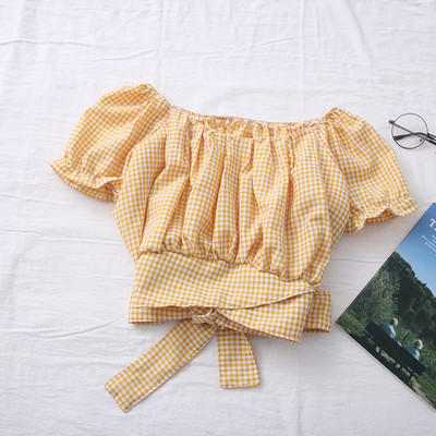 Μοντέρνα γυναικεία καρό μπλούζα με κορδόνια στη πλάτη