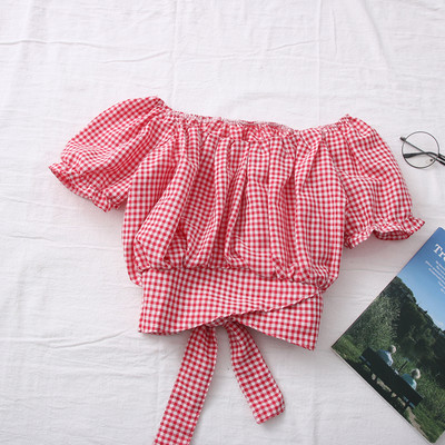 Μοντέρνα γυναικεία καρό μπλούζα με κορδόνια στη πλάτη