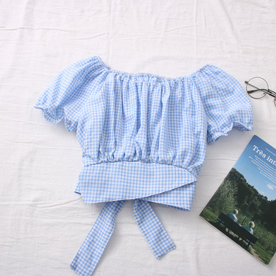 Μοντέρνα γυναικεία καρό μπλούζα με κορδόνια στη πλάτη